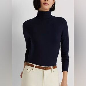 NWT Lauren Ralph Lauren Alana jersey turtleneck top Viscose Navy XS